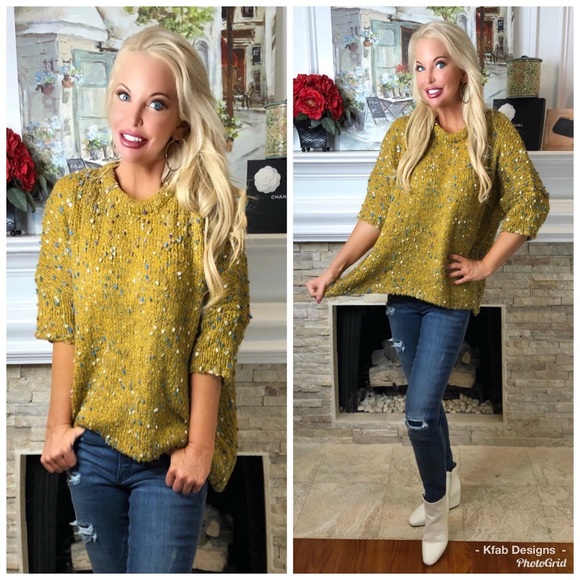 ❤️LAST 1! Short Sleeve Oversized Confetti Sweater! - Picture 2 of 7